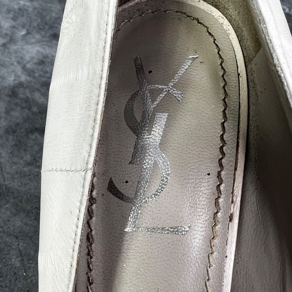 YSL Yves Saint Laurent Peep Toe Pump Light Gray Putty Leather Stiletto 38 US 8 - Picture 9 of 10